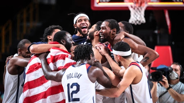 U.S. basketball team celebrating their championship win two years ago (as an illustration of U.S. athletes).